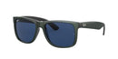 Ray-Ban RB4165 Justin Rectangular Sunglasses - Green Metallic Black/Dark Blue Like New