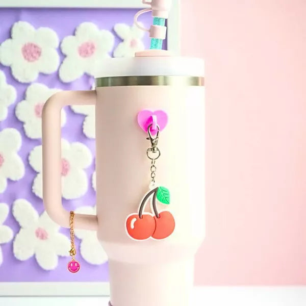 CHARCHARMS CHERRY WATER BOTTLE CHARM WITH STICK-ON HOOK BUNDLE - RED - Brand New