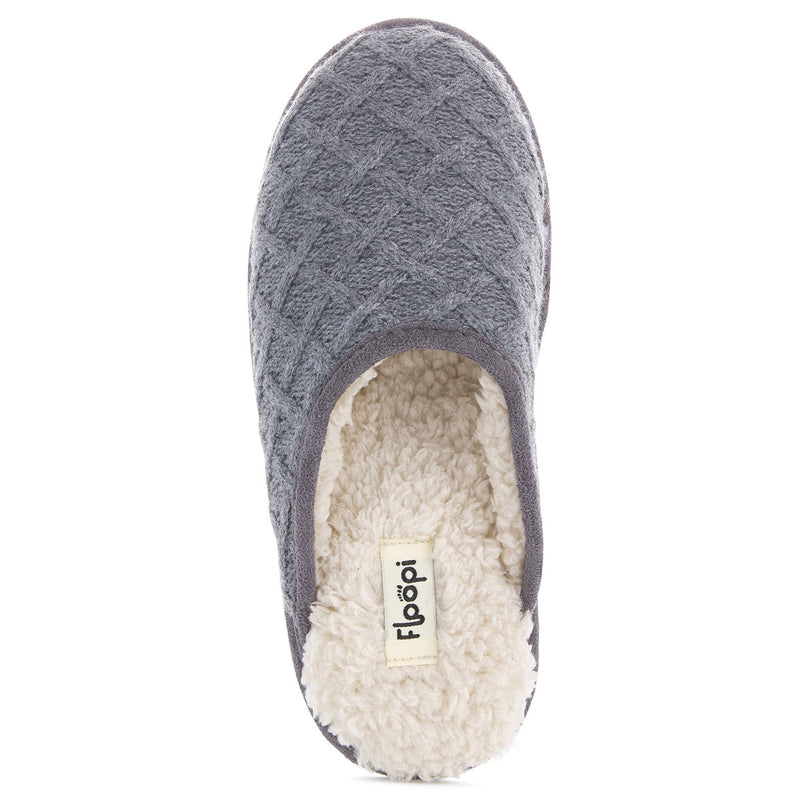 FLOOPI WOMEN’S ISABEL LATTICE KNIT SCUFF SLIPPERS SIZE WOMEN Medium (7-8) - GRAY - Brand New