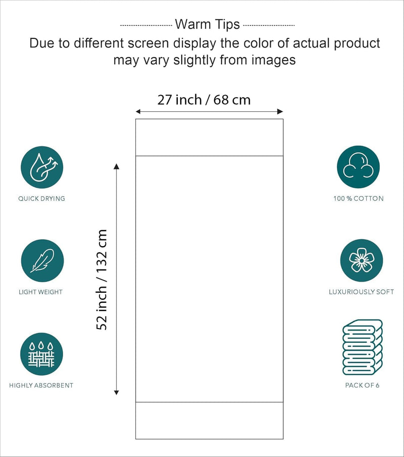 SIMPLE ELEGANCE 6-PACK PLUSH BATH TOWEL SET (27X52 INCH) - BLUE - Like New