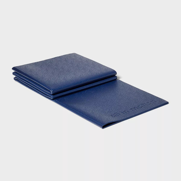 ALL IN MOTION FOLDING TRAVEL YOGA MAT NAVY 3MM BLUE - SOLID PATTERN - BLUE - Brand New