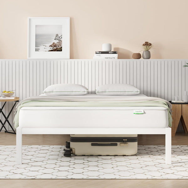 Novilla Queen Bed Frame, Metal Platform Bed Frame, Wood Slat Support - White - Like New