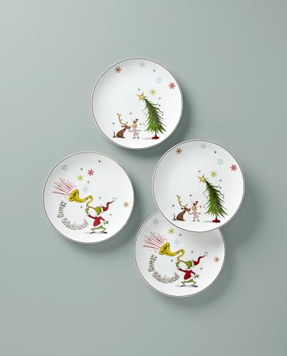 LENOX 894166 MERRY GRINCHMAS 4-PIECE ASSORTED ACCENT PLATE - GREEN - Like New