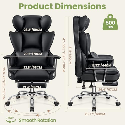 BESTFAIR OFFICE DESK CHAIR 500LBS BIG AND TALL OFFICE CHAIRS WITH FOOTREST BLACK - Like New