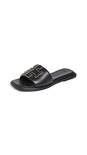 79985 TORY BURCH WOMEN'S DOUBLE T SPORT SLIDES BLACK/GOLD SIZE 9 Like New