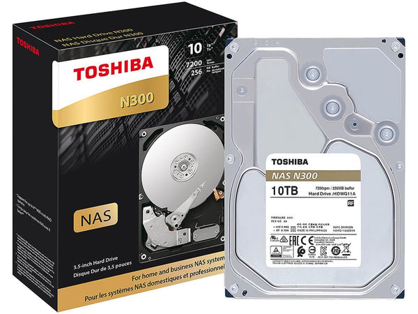 Toshiba N300 10TB NAS 3.5-Inch Internal Hard Drive - CMR SATA 6 Gb/s 7200