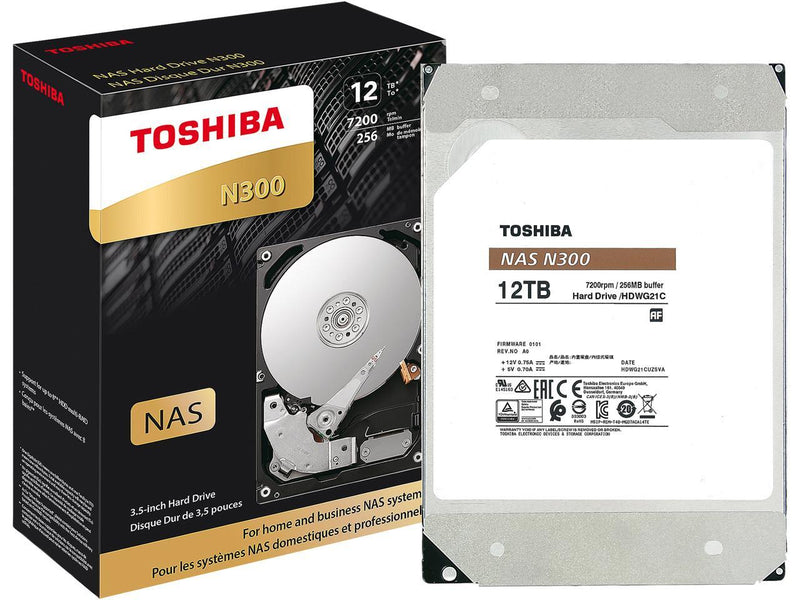 Toshiba N300 12TB NAS 3.5-Inch Internal Hard Drive - CMR SATA 6 Gb/s 7200