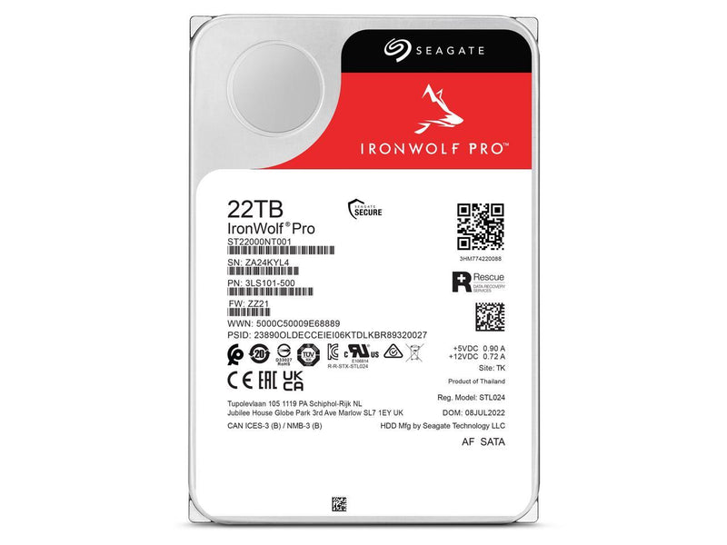 Seagate IronWolf Pro 22TB Enterprise NAS Internal HDD – CMR 3.5in SATA 6Gb/s