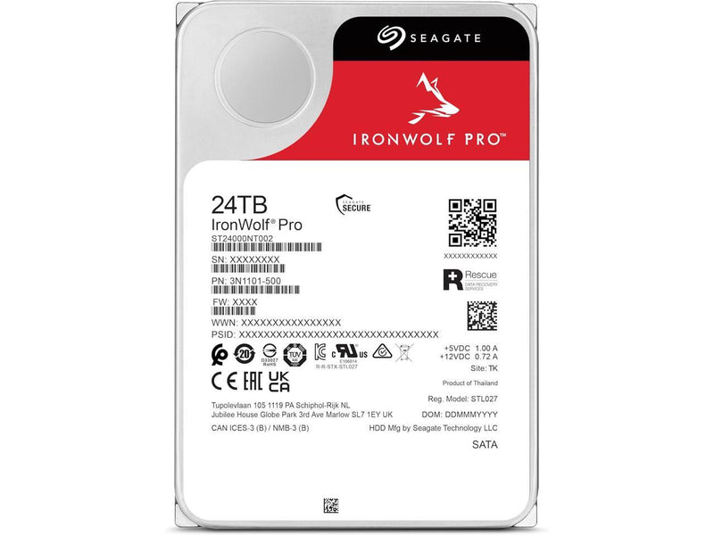 Seagate IronWolf Pro ST24000NT002 24TB 7200 RPM 512MB Cache SATA 6.0Gb/s 3.5"