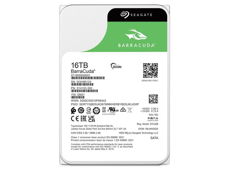 Seagate BarraCuda ST16000DM001 16TB 7200 RPM 512MB Cache SATA 6.0Gb/s 3.5"