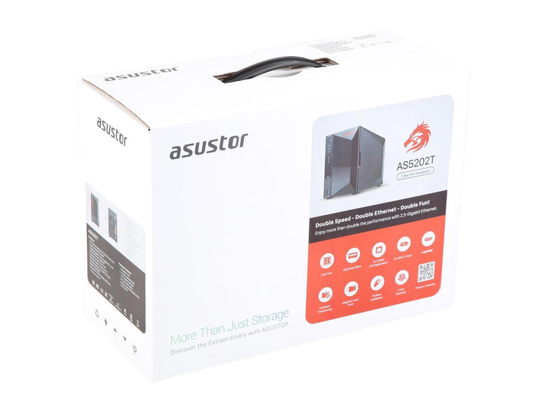 Asustor AS5202T - 2 Bay NAS, 2.0GHz Dual-Core, 2 2.5GbE Ports, 2GB RAM