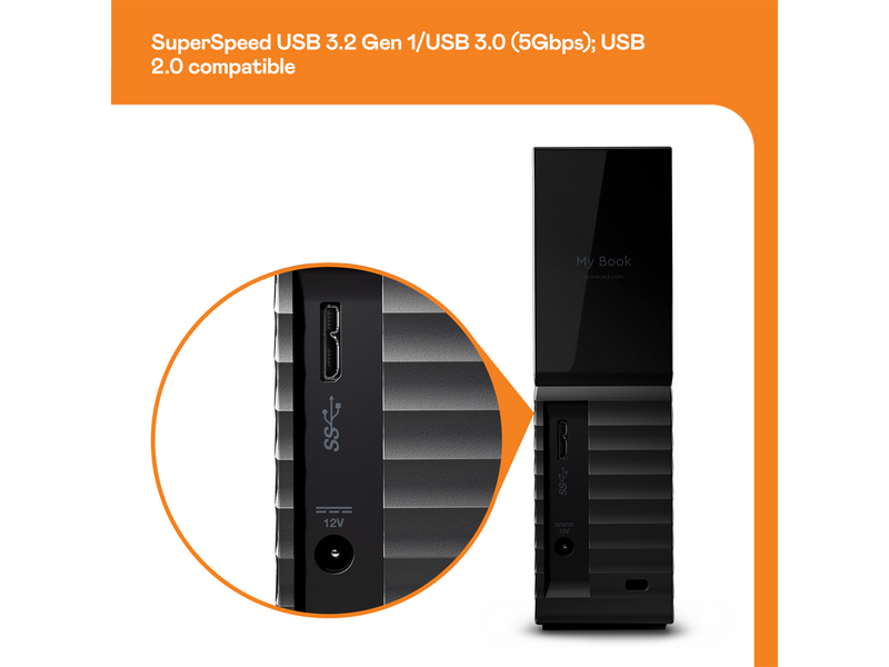 WD My Book 22TB USB 3.0, Micro-B External Desktop Hard Drive WDBBGB0220HBK-NESN