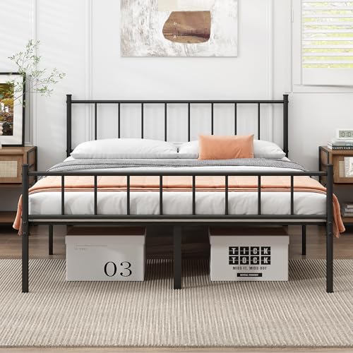 DIIYIV QUEEN BED FRAME CLASSIC METAL PLATFORM MATTRESS S86-Q - BLACK - Like New