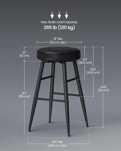 VASAGLE EKHO COLLECTION BAR STOOLS SET OF 2 COUNTER HEIGHT BAR STOOLS - BLACK - Like New