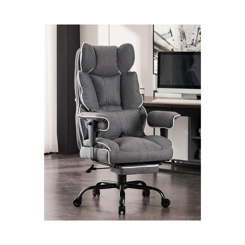 Efomao Fabric Office Chair, High Back Executive Chair with Foot Rest - Gray - Like New