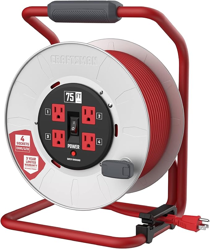 CRAFTSMAN Contractor Edition Retractable Extension Cord Reel 75 Ft - Red - Like New