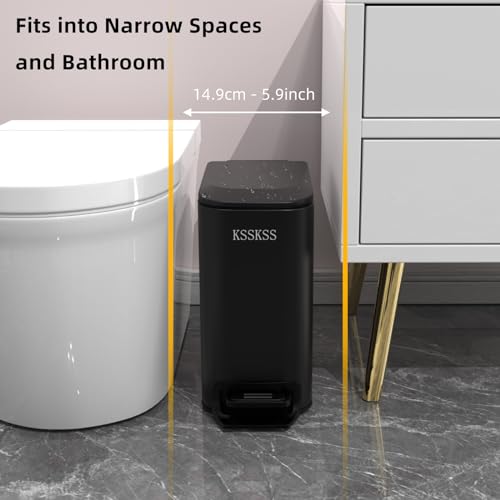 KSSKSS SMALL BATHROOM TRASH CAN WITH SOFT CLOSE LID STAINLESS STEEL (MATT BLACK) - Like New