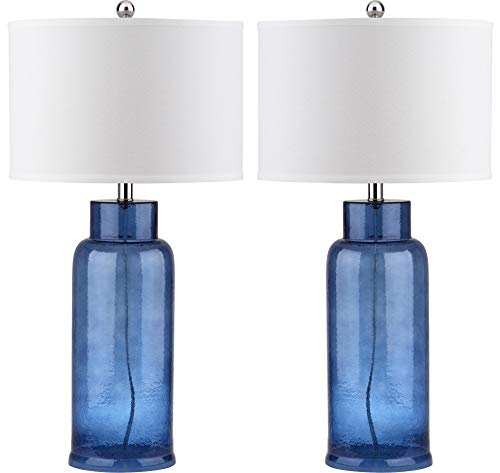 SAFAVIEH LIGHTING COLLECTION BOTTLE GLASS BLUE/CREAM TABLE LAMP SET OF 2 - Like New