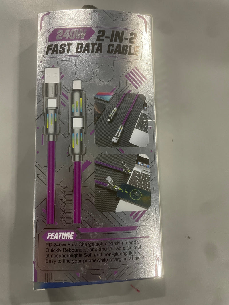 GENERIC 240W 2-IN-2 FAST DATA CABLE - PURPLE - Like New