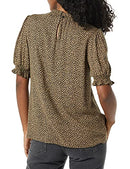 AMAZON ESSENTIALS WOMENS FLUID TWILL SHORT PUFF SLEEVE SMOCK CHEETAH LARGE - Brand New