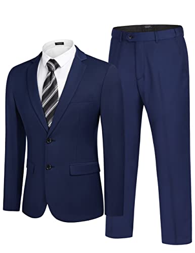 COOFANDY Men's 2 Piece Suits Classic Fit 2 Button Dress Suits-Size L-Navy - Like New