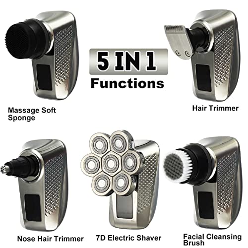 MECURICY 5 In 1 Men's Rechargeable Bald Head Shaver HM-1686 - Silver Like New