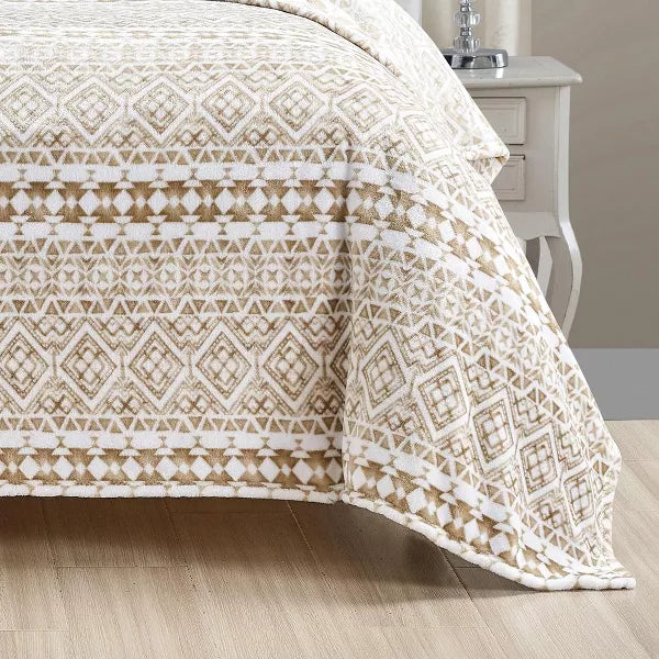 TALA PLAZATEX PRINTED LUXURIOUS ULTRA SOFT LIGHTWEIGHT BLANKET, 90X90 - BEIGE - Brand New