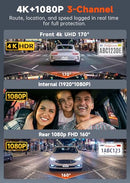 TUIFAC 4K 3 CHANNEL DASH CAM FRONT AND REAR INSIDE GT805 - BLACK - Like New