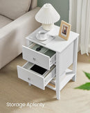 VASAGLE BAMBOO BEDSIDE TABLE WITH 2 STORAGE DRAWERS AND OPEN SHELF  - WHITE - Like New