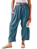 TARSE WOMENS LINEN WIDE LEG PANTS WITH POCKETS SIZE: WOMEN L - LAKE BLUE - Brand New
