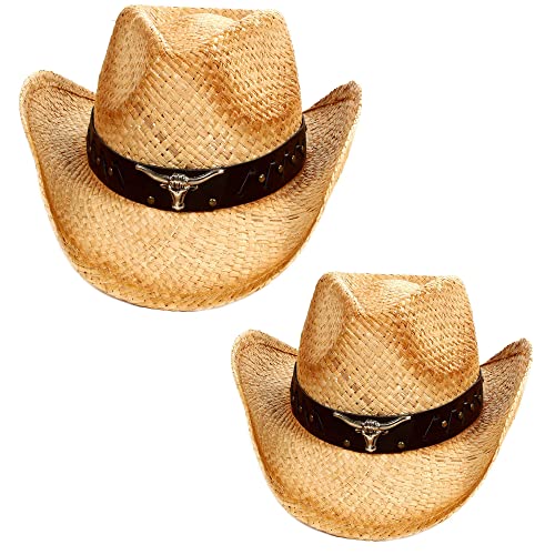 SIMPLICITY KIDS & WOMEN WESTERN STRAW COWGIRL COWBOY HAT ONE SIZE - NATURAL - Like New