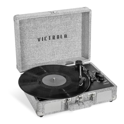 VICTROLA JOURNEY+ SIGNATURE BLUETOOTH SUITCASE RECORD PLAYER - LIGHT GREY LINEN - Like New