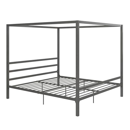 DHP King Metal Canopy Bed, Modern Design with Built-In Headboard, Sturdy Frame - Like New