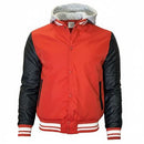 FORMAKER GALAXY MEN'S HOODED VARSITY JACKET DETACHABLE HOOD, SIZE: M - RED/BLACK - Like New