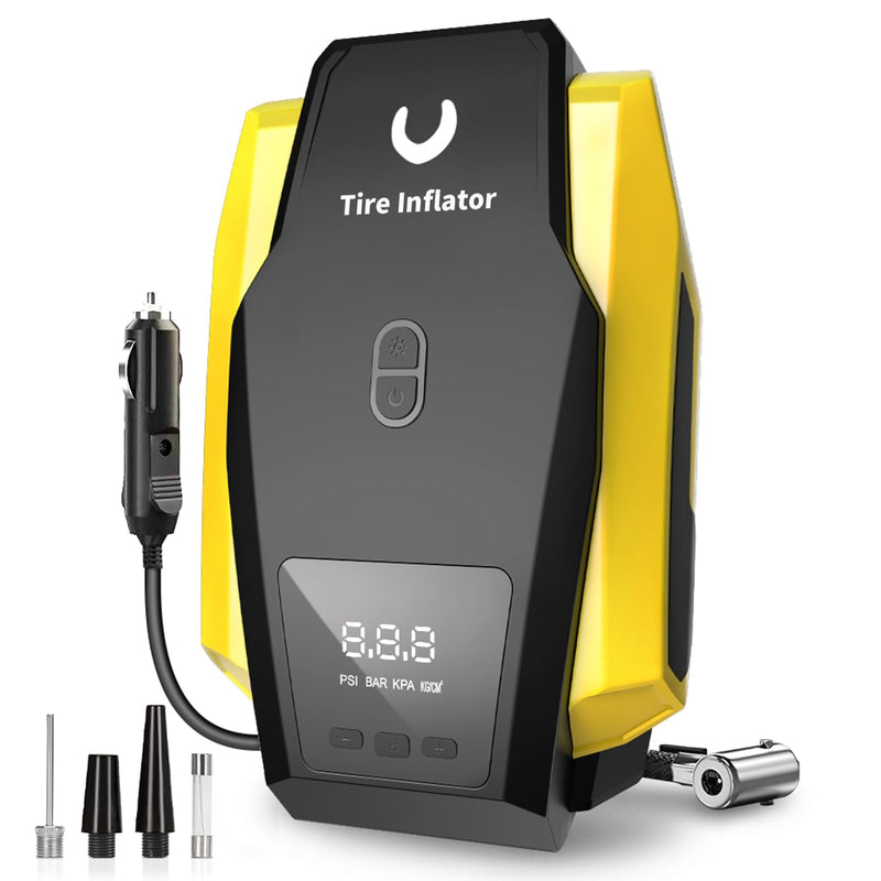 VACLIFE TIRE INFLATOR PORTABLE AIR COMPRESSOR - 12V DC Compact Pump - Yellow Like New