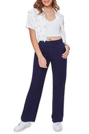 004537300202 Forever 21 Women Straight-Leg Twill Pants Navy Small - Like New