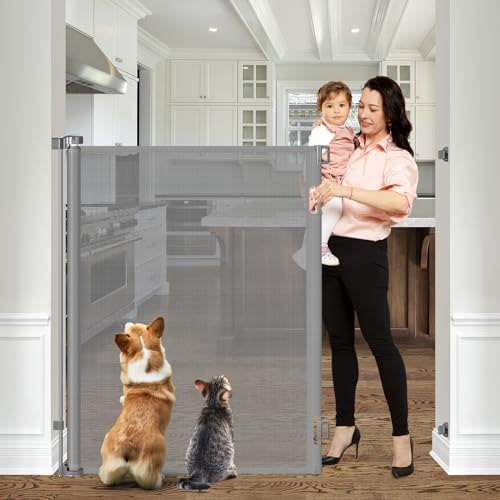 48" Tall Cat Gate Doorway Extends 55" Wide Retractable Dog - Gray Like New