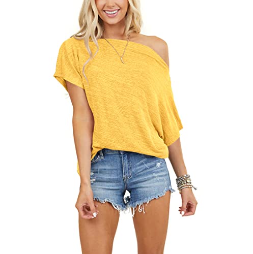 REVETRO WOMENS SEXY OFF THE SHOULDER TOPS SUMMER SHORT BATWING SLEEVE LOOSE - M - Brand New