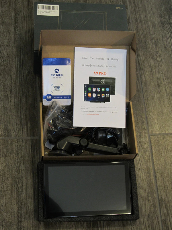 AUTOFATHER 9" WIRELESS APPLE CARPLAY ANDROID AUTO DASH CAM CAMERA 4K - BLACK - Like New