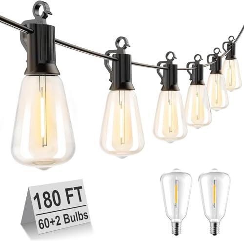 Brightown 180FT Outdoor String Lights Patio Lights with 62 Shatterproof Bulbs - Like New