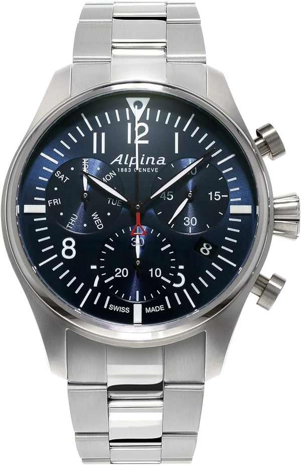 Alpina AL-371NN4S6B Men's Startimer Pilot Chronograph Watch - BLUE DIAL SS BAND Like New