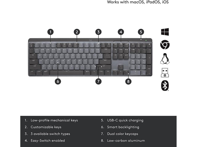 Logitech MX Mechanical Wireless Illuminated Performance Keyboard, Clicky