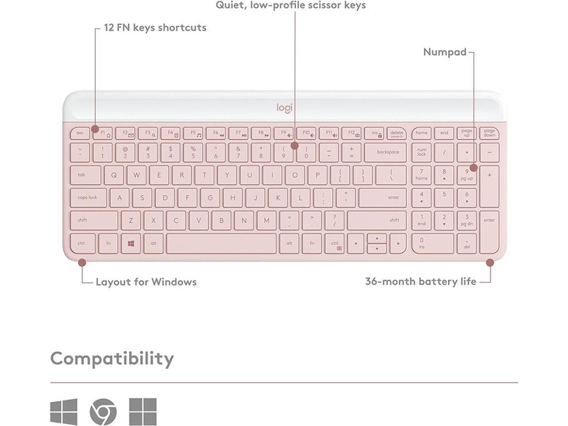 Logitech MK470 Slim MK470 Rose USB RFLogitech MK470 Slim MK470 Rose Wireless