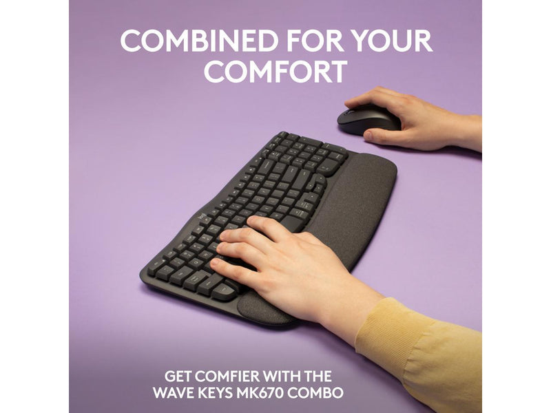 Logitech Wave Keys MK670 Combo, Wireless Ergonomic Keyboard with Signature M550