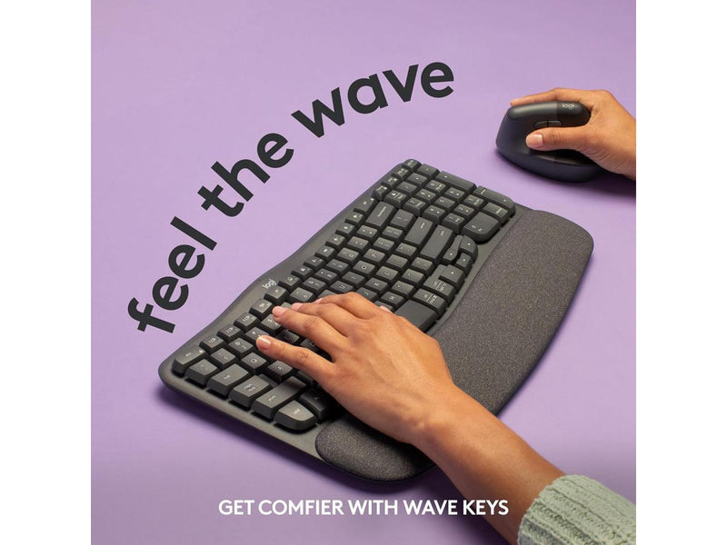 Logitech Wave Keys Wireless Ergonomic Keyboard with Cushioned Palm Rest,