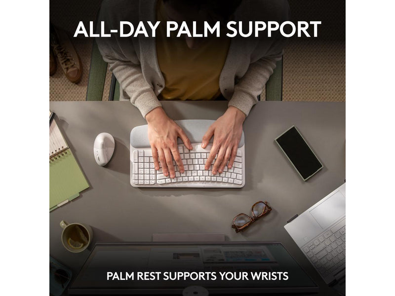 Logitech Wave Keys Wireless Ergonomic Keyboard with Cushioned Palm Rest,