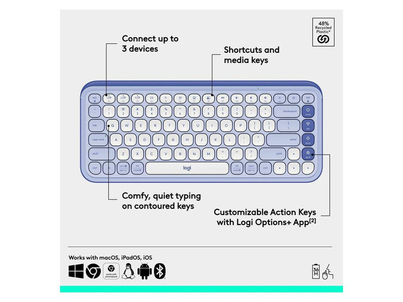 Logitech POP ICON KEYS Wireless Bluetooth Keyboard, Comfortable Typing,