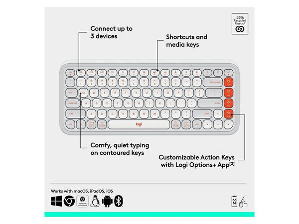 Logitech POP ICON KEYS Wireless Bluetooth Keyboard, Comfortable Typing,