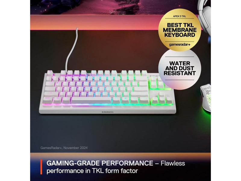SteelSeries Apex 3 TKL RGB Gaming Keyboard — Tenkeyless Compact Form Factor —
