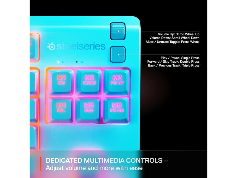 SteelSeries Apex 3 TKL Aqua RGB Gaming Keyboard - Tenkeyless Compact Form